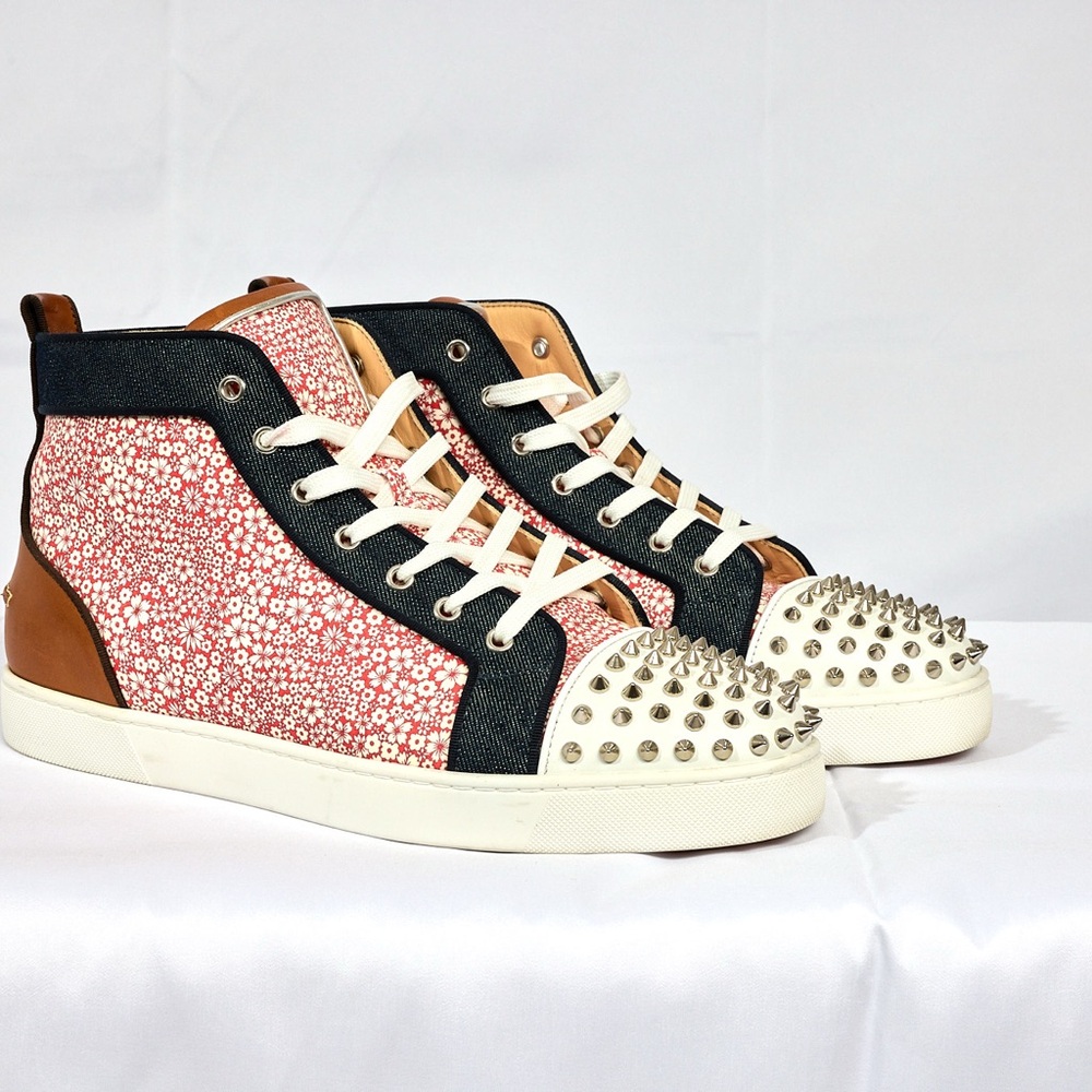 Christian Louboutin Lou Spikes Orlato Floral Studded High-Top Sneakers - Picture 2 of 16